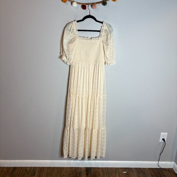 Moon River metallic plaid puff sleeve smocked dress - Picture 6 of 6